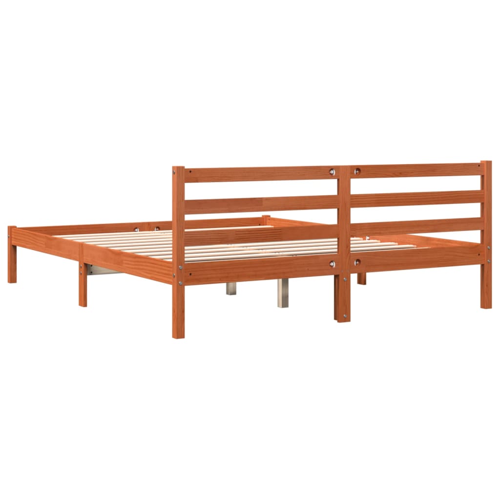 Wax Brown Solid Pine Wood Bed Frame 200x200 cm (No Mattress)