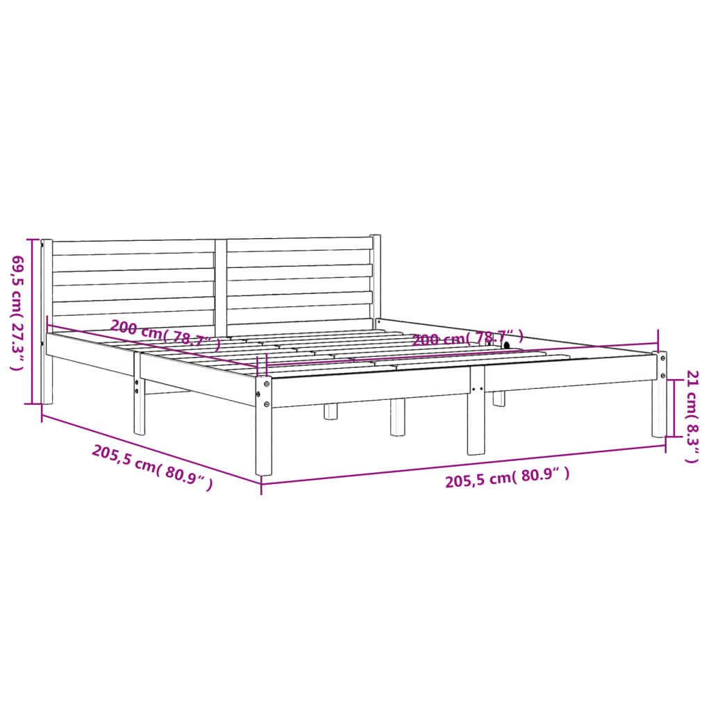 Wax Brown Solid Pine Wood Bed Frame 200x200 cm (No Mattress)