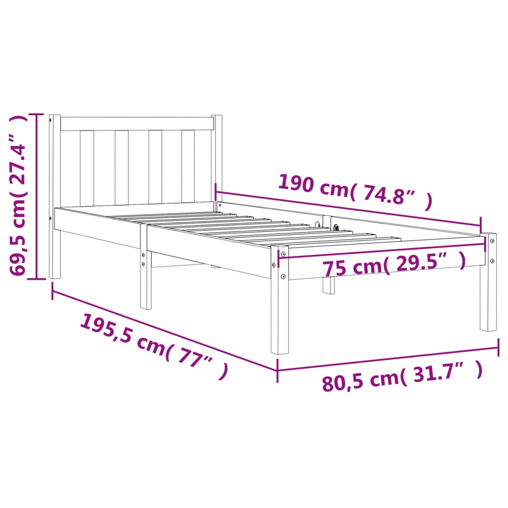 Wax Brown Solid Pine Wood Bed Frame 75x190 cm - Small Single
