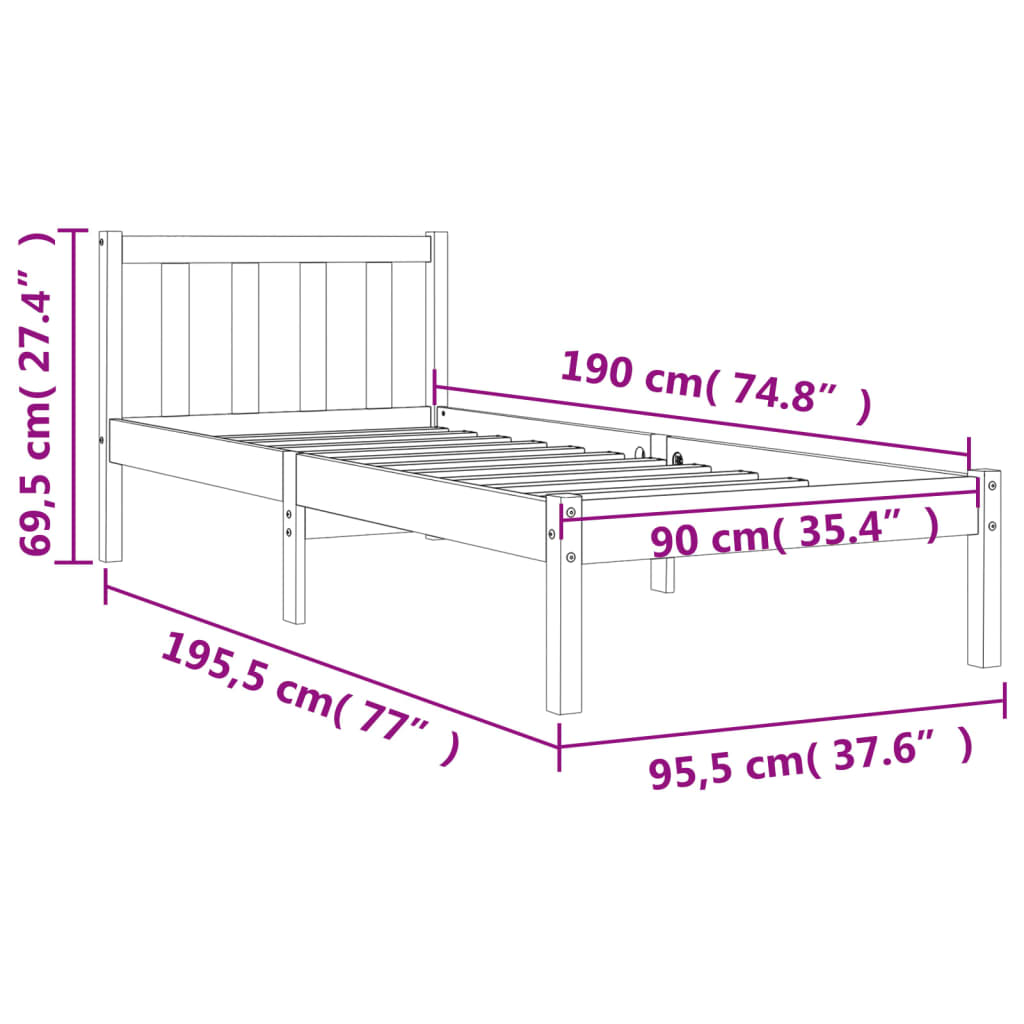 Solid Pine Bed Frame, Wax Brown - 90x190 cm, Single Size