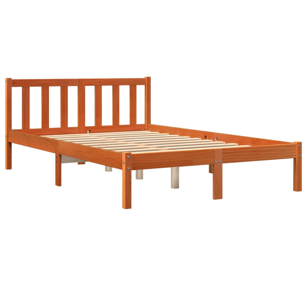 Solid Pine Bed Frame 140x190 cm Wax Brown Finish (No Mattress)