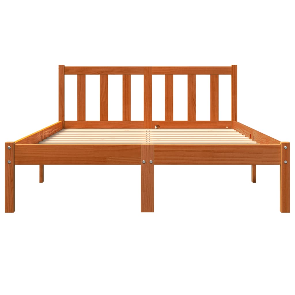 Solid Pine Bed Frame 140x190 cm Wax Brown Finish (No Mattress)
