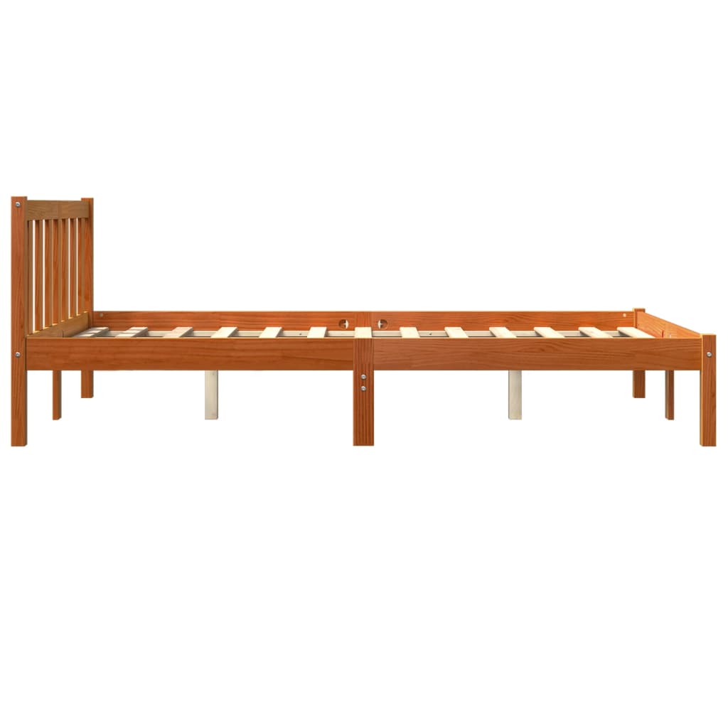 Solid Pine Bed Frame 140x190 cm Wax Brown Finish (No Mattress)