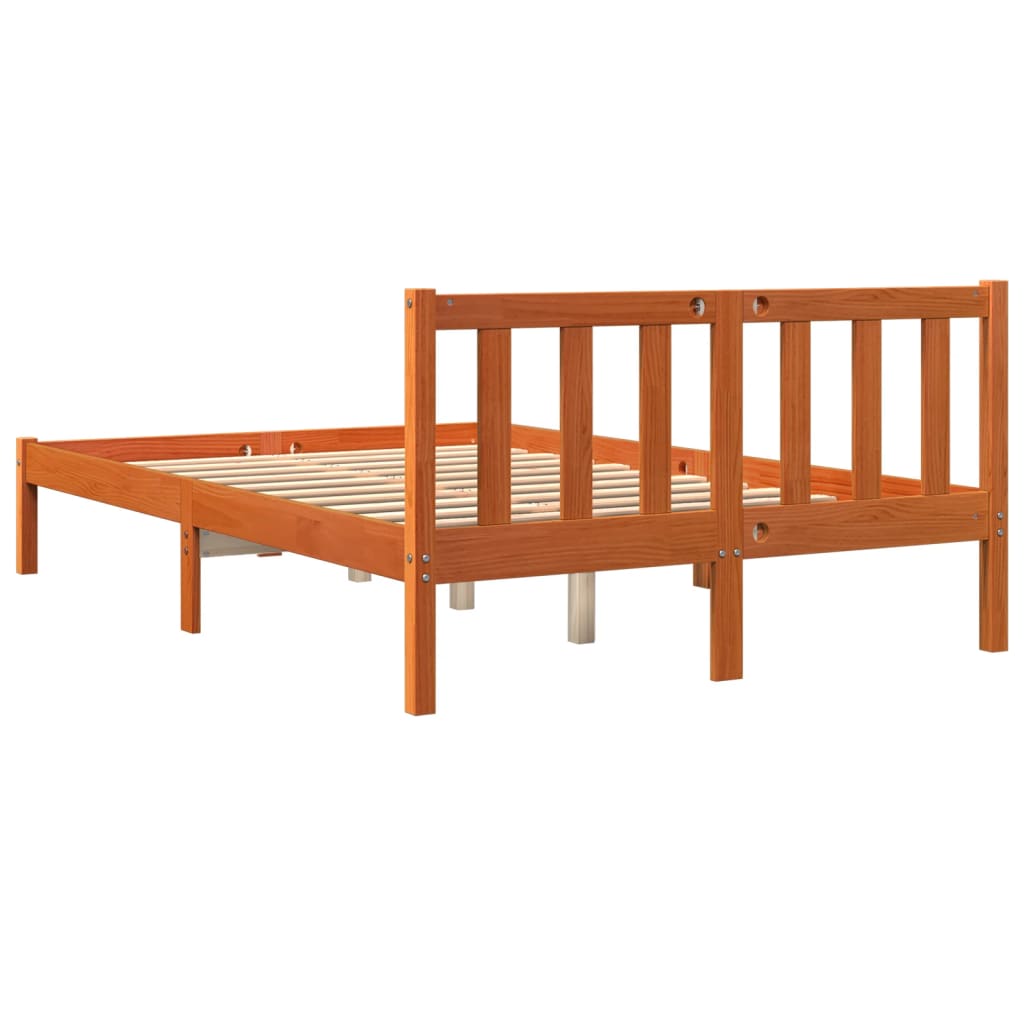 Solid Pine Bed Frame 140x190 cm Wax Brown Finish (No Mattress)