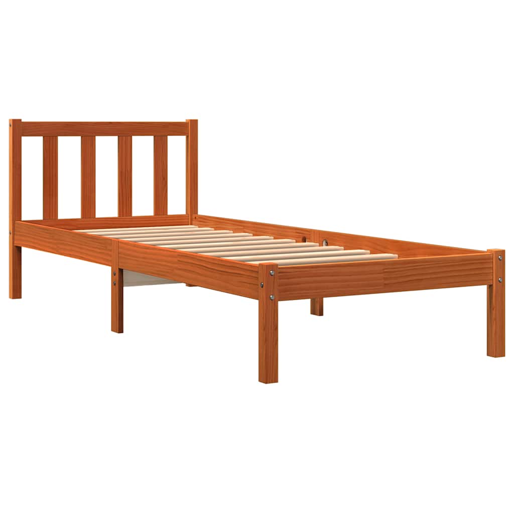 Wax Brown Solid Pine Bed Frame 90x200 cm - Mattress Not Included