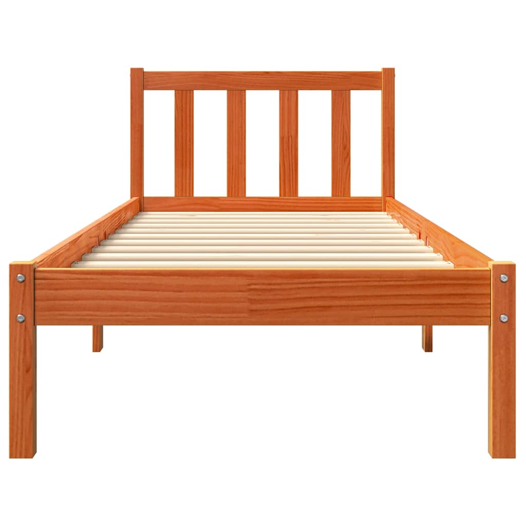 Wax Brown Solid Pine Bed Frame 90x200 cm - Mattress Not Included