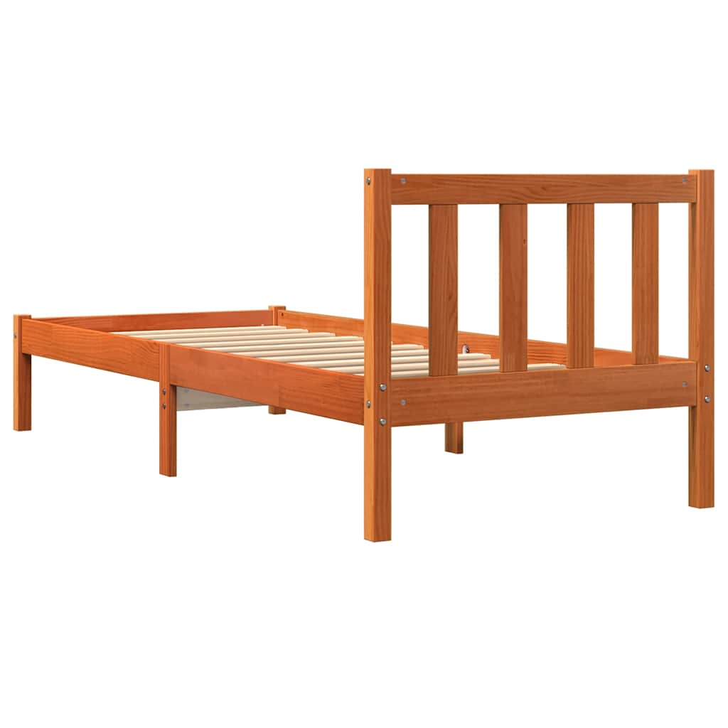Wax Brown Solid Pine Bed Frame 90x200 cm - Mattress Not Included
