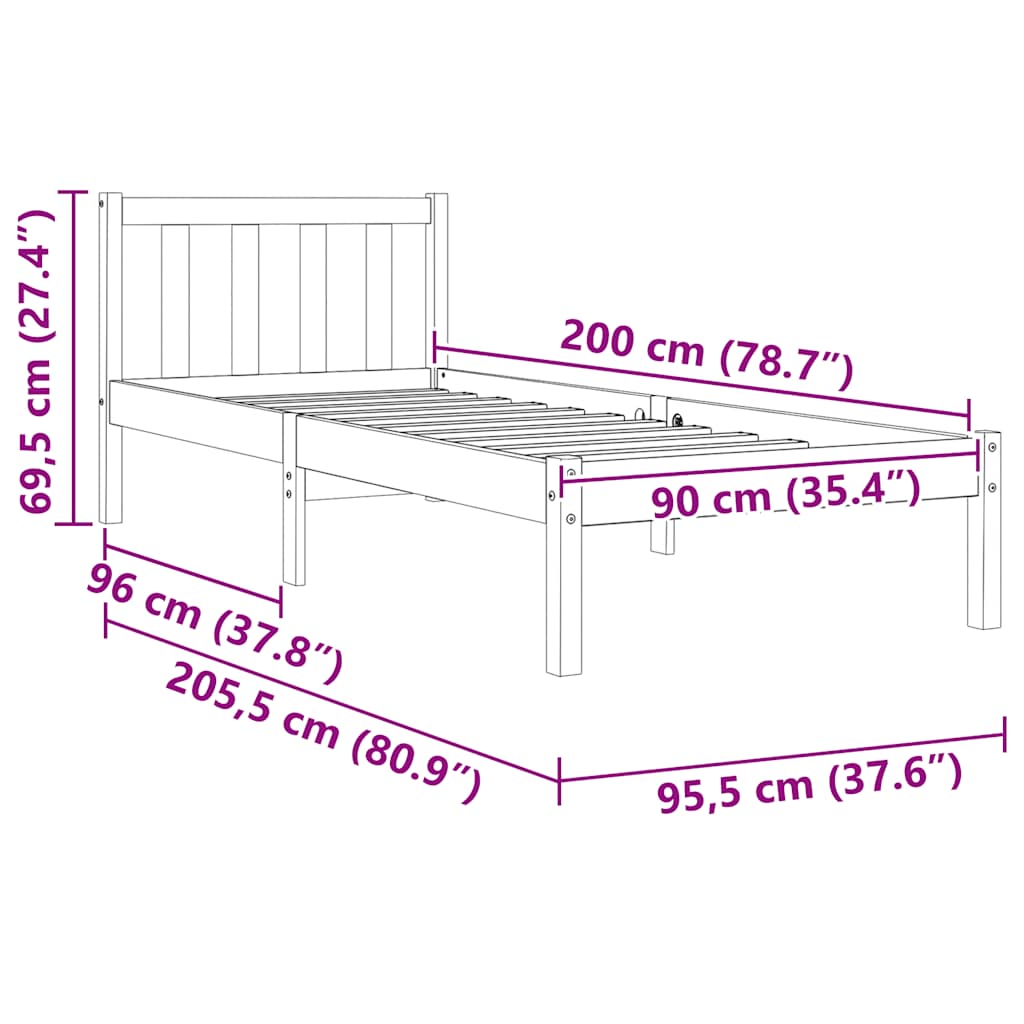 Wax Brown Solid Pine Bed Frame 90x200 cm - Mattress Not Included