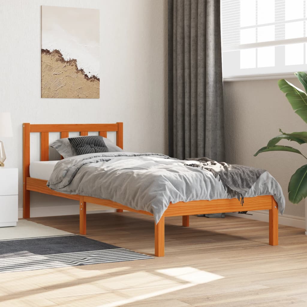 Wax Brown Solid Pine Bed Frame 90x200 cm - Mattress Not Included