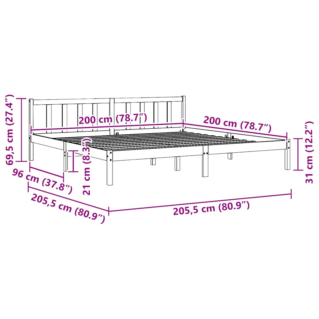 Wax Brown Solid Pine Bed Frame 200x200 cm (No Mattress)