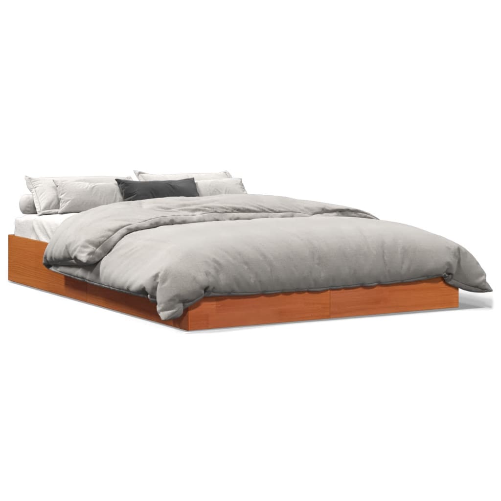 Solid Pine Bed Frame 140x200 cm, Wax Brown - No Mattress Included