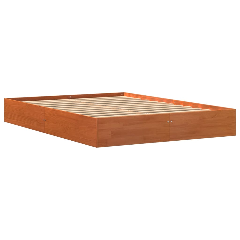 Solid Pine Bed Frame 140x200 cm, Wax Brown - No Mattress Included