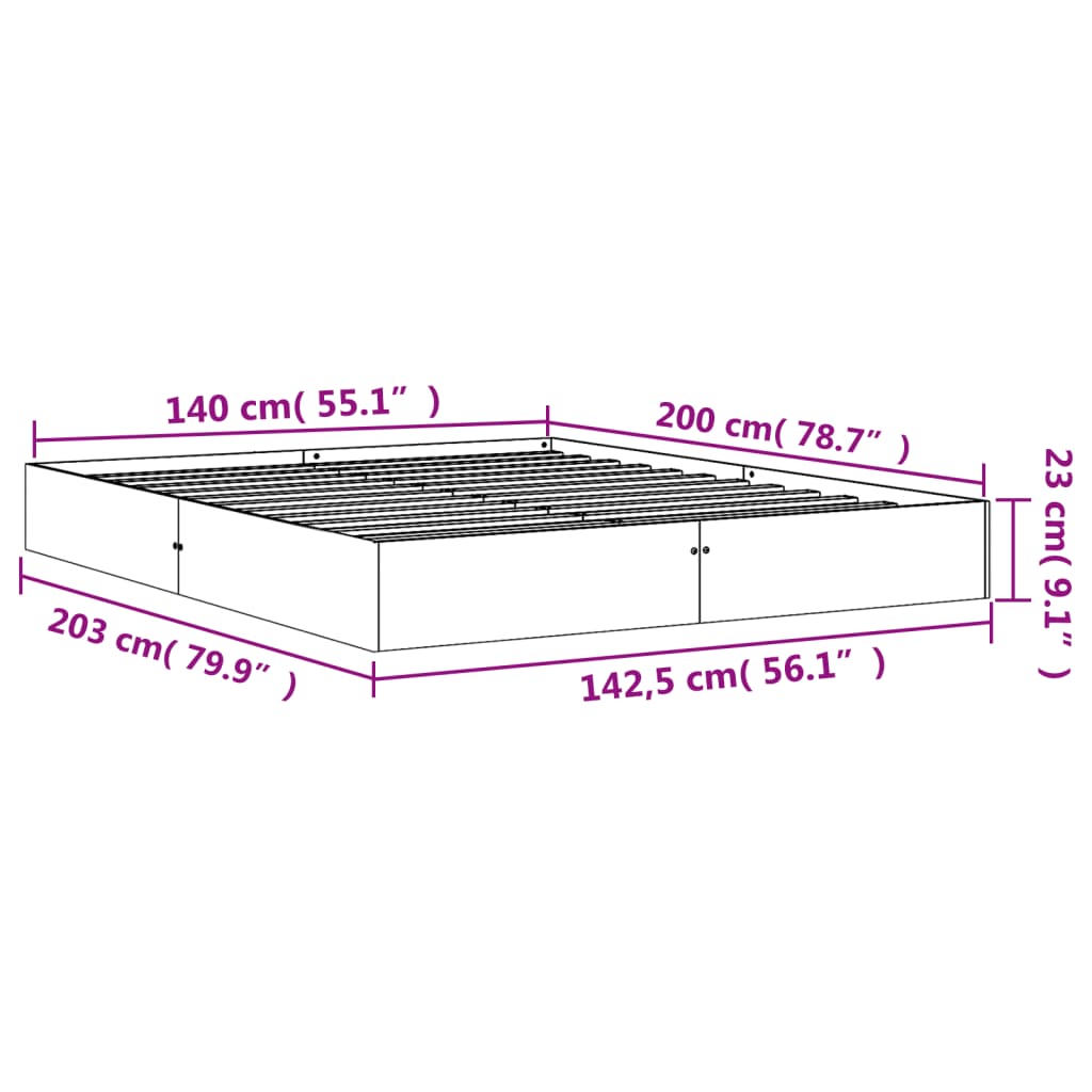 Solid Pine Bed Frame 140x200 cm, Wax Brown - No Mattress Included