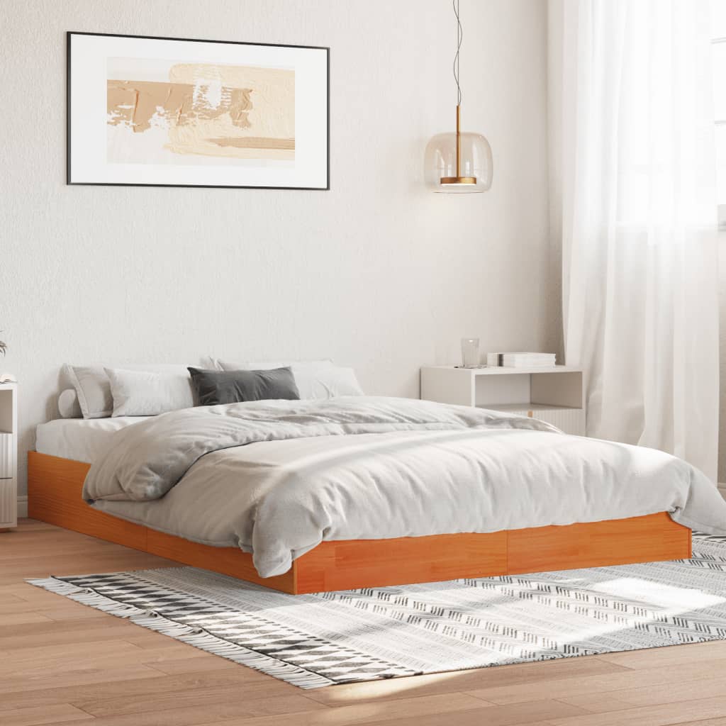 Solid Pine Bed Frame 140x200 cm, Wax Brown - No Mattress Included