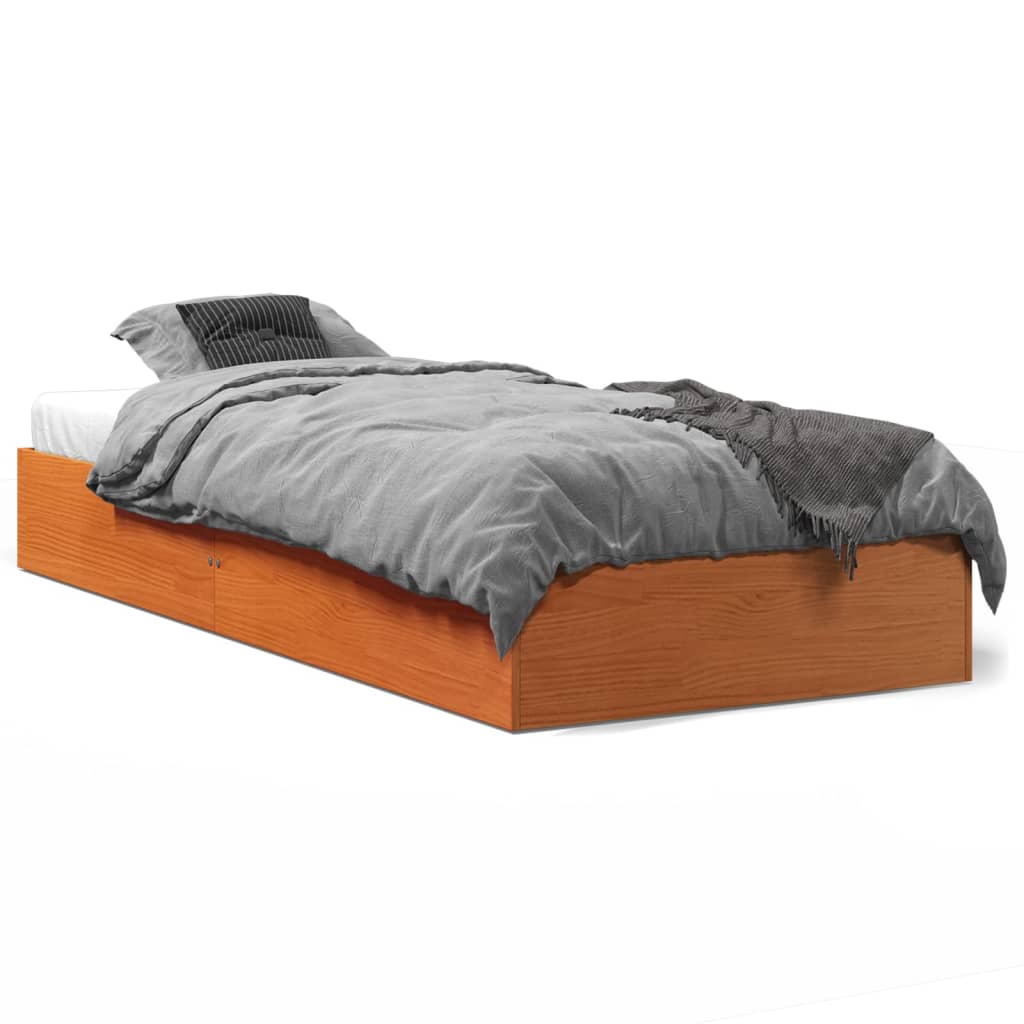 Solid Pine Wood Bed Frame, Wax Brown, Single 90x190 cm