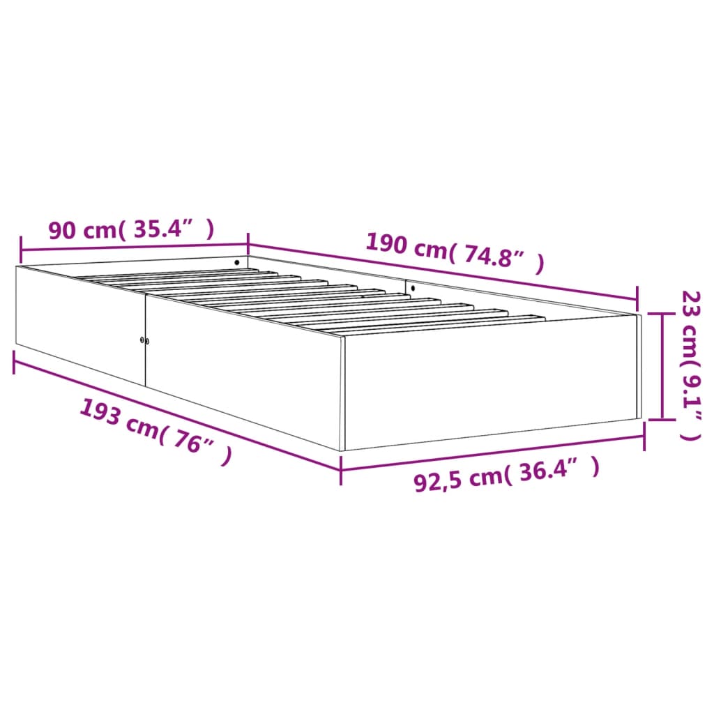Solid Pine Wood Bed Frame, Wax Brown, Single 90x190 cm