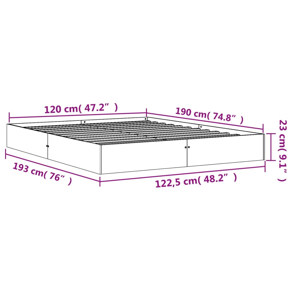 Solid Pine Bed Frame in Wax Brown, 120x190 cm, Small Double