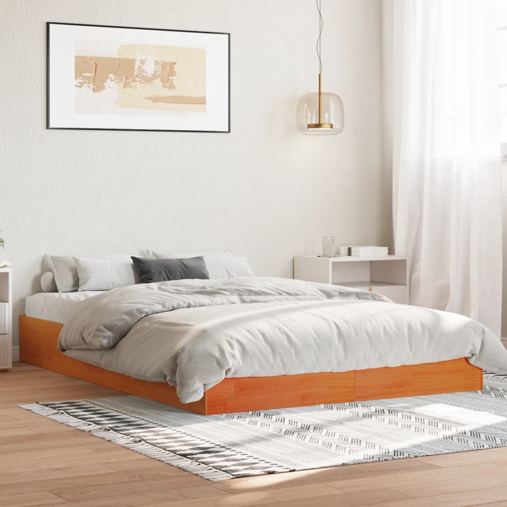 Solid Pine Bed Frame in Wax Brown, 120x190 cm, Small Double