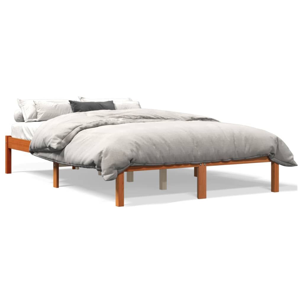 Solid Pine Bed Frame 135x190 cm Double - Wax Brown Finish