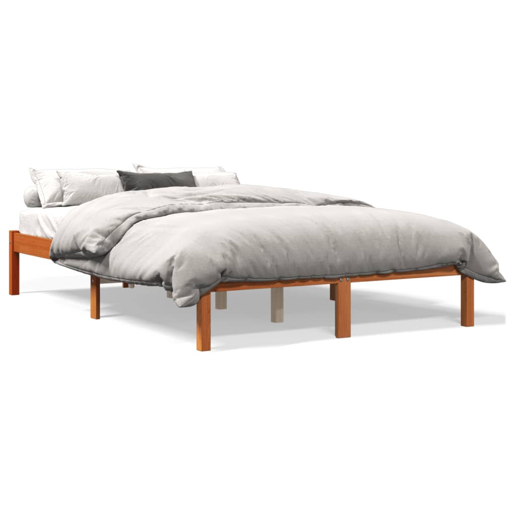 Solid Pine Wood Bed Frame Wax Brown 140x190 cm