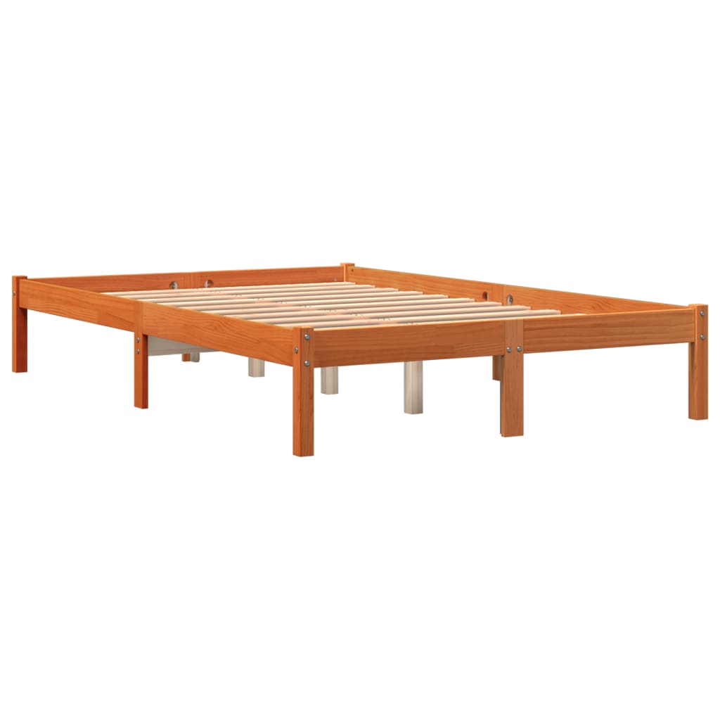 Solid Pine Wood Bed Frame Wax Brown 140x190 cm