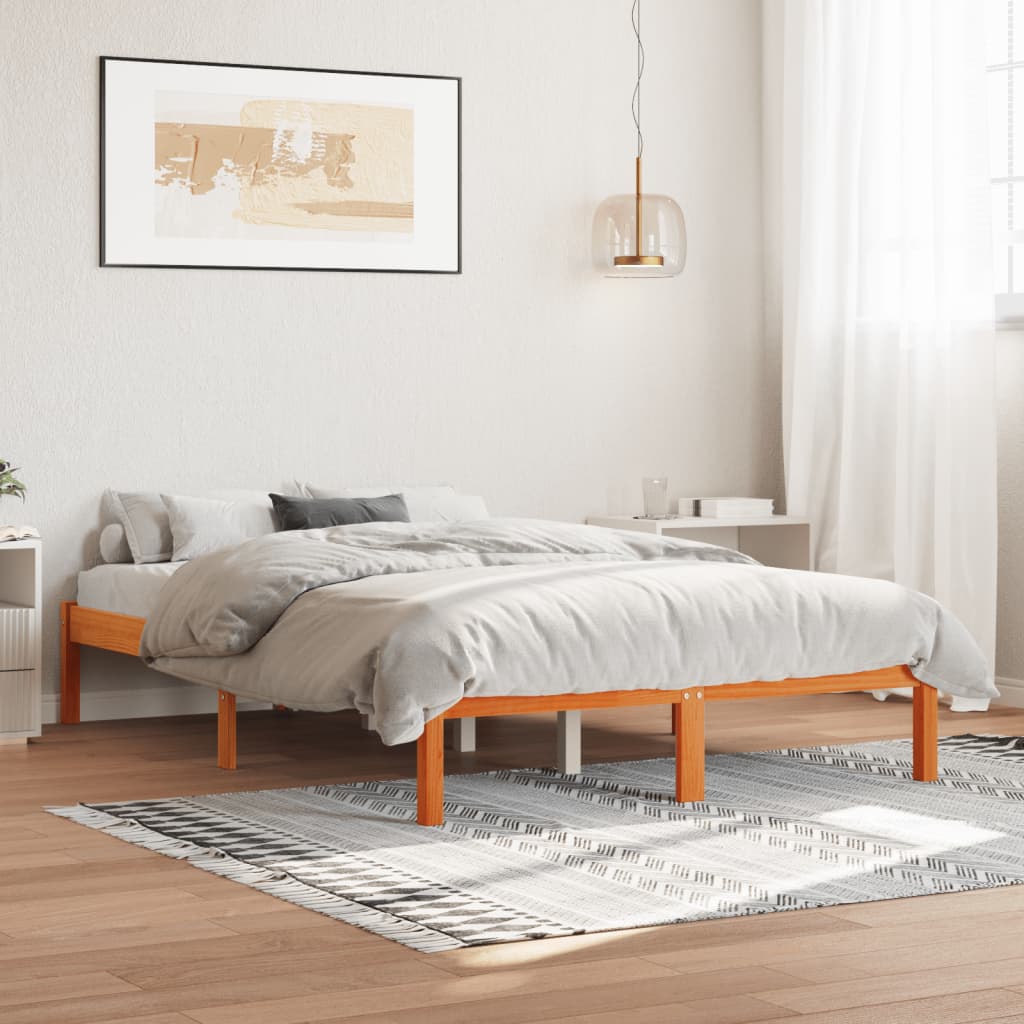 Solid Pine Wood Bed Frame Wax Brown 140x190 cm