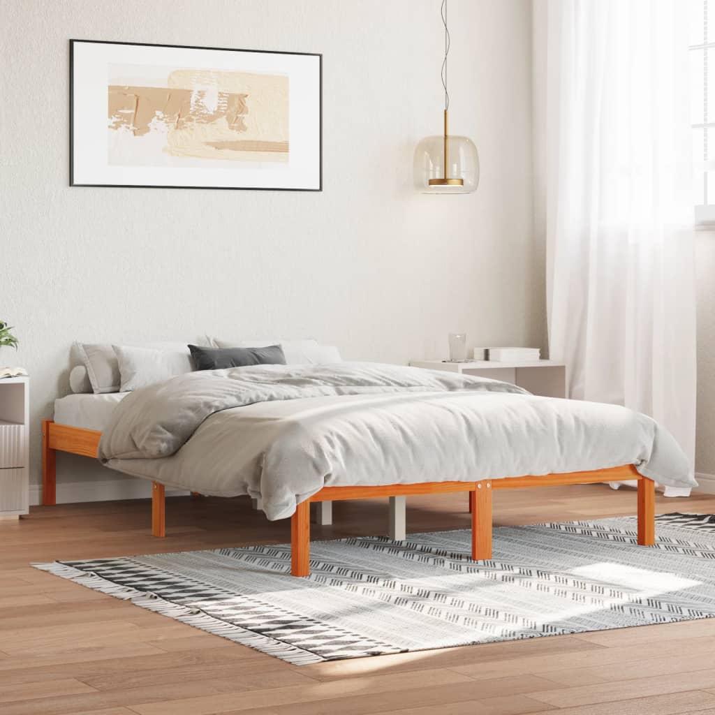 Solid Pine Bed Frame 120x200 cm, Wax Brown Finish - No Mattress