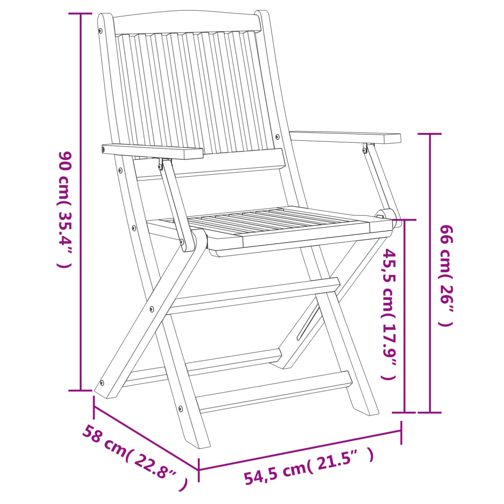 8-Piece Acacia Wood Folding Garden Chairs, 54.5x58x90 cm Set