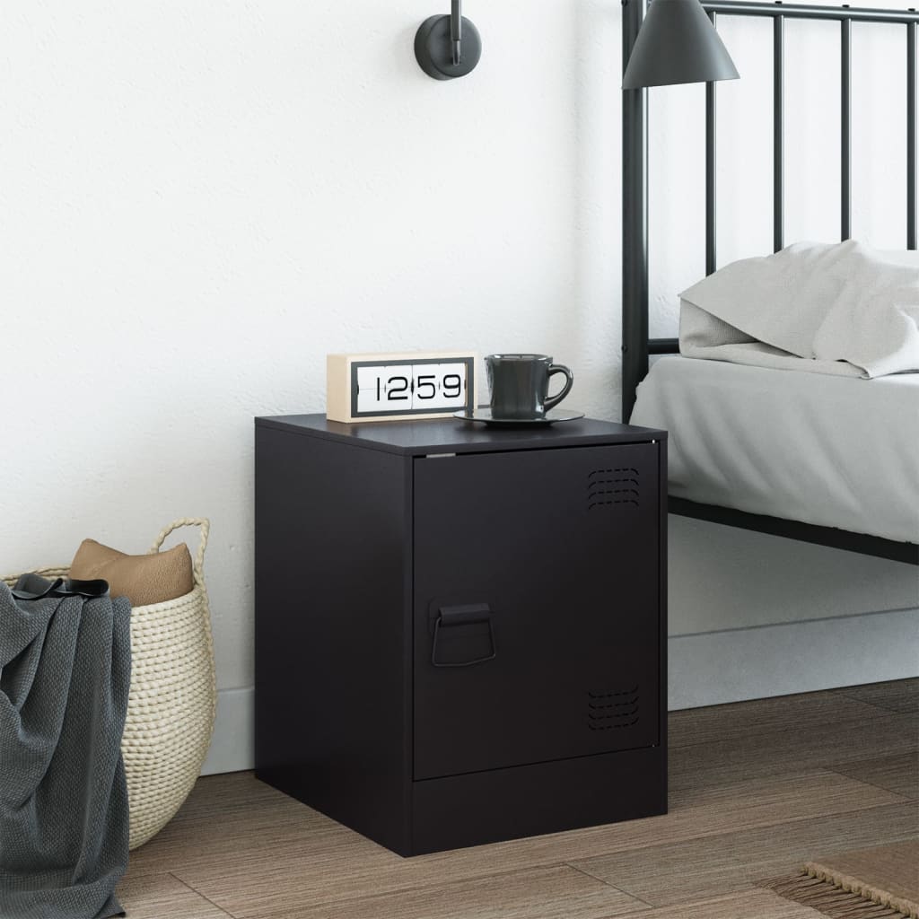 Sleek Black Steel Bedside Cabinet 34.5x39x44 cm - Modern Design