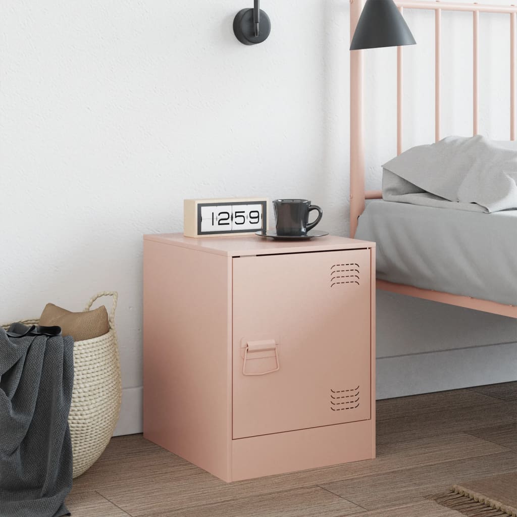 Compact Pink Steel Bedside Cabinet, 34.5x39x44 cm