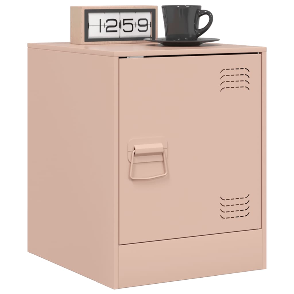 Compact Pink Steel Bedside Cabinet, 34.5x39x44 cm