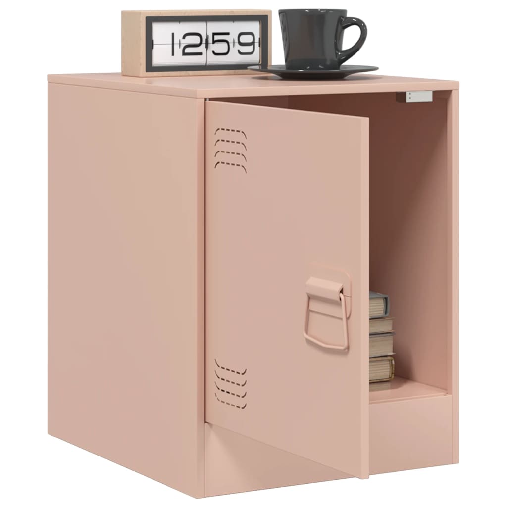 Compact Pink Steel Bedside Cabinet, 34.5x39x44 cm