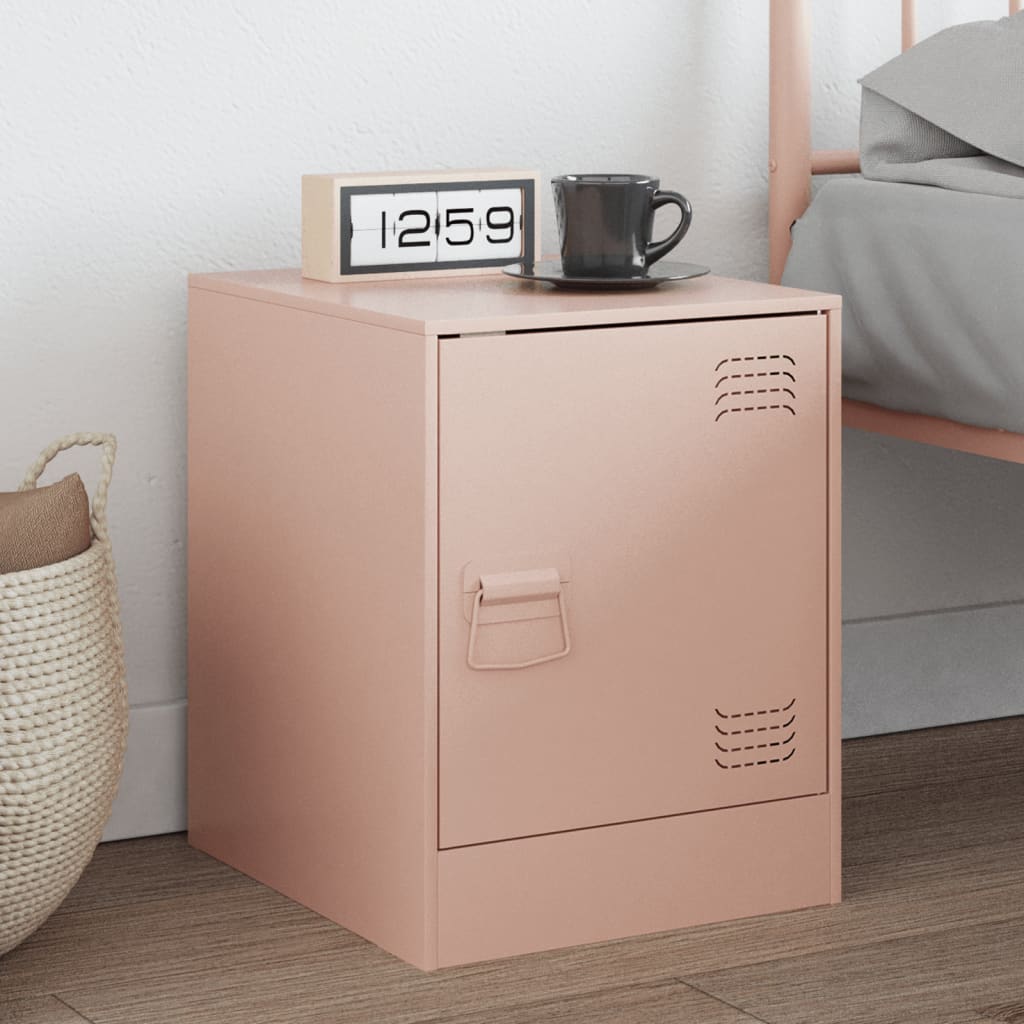 Compact Pink Steel Bedside Cabinet, 34.5x39x44 cm