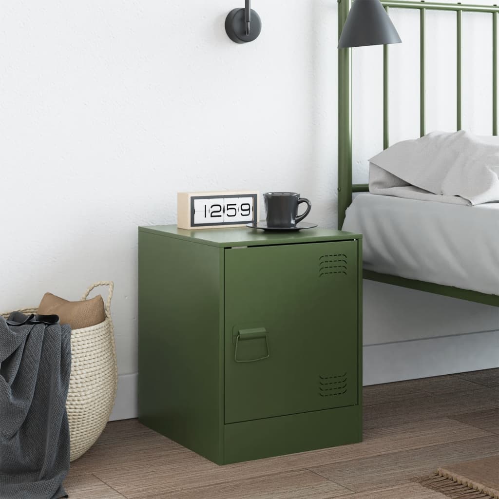 Olive Green Steel Bedside Cabinet - 34.5x39x44 cm
