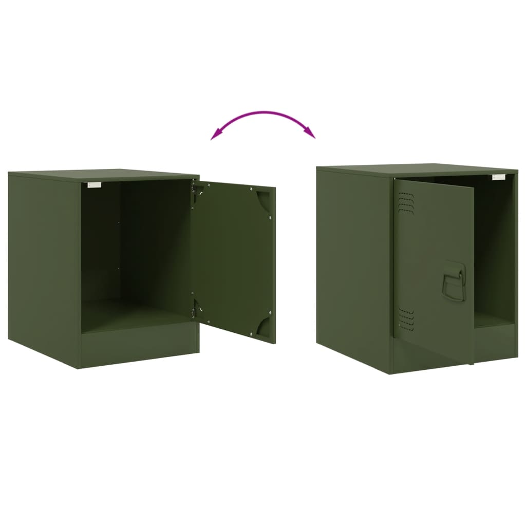 Olive Green Steel Bedside Cabinet - 34.5x39x44 cm