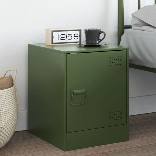 Olive Green Steel Bedside Cabinet - 34.5x39x44 cm