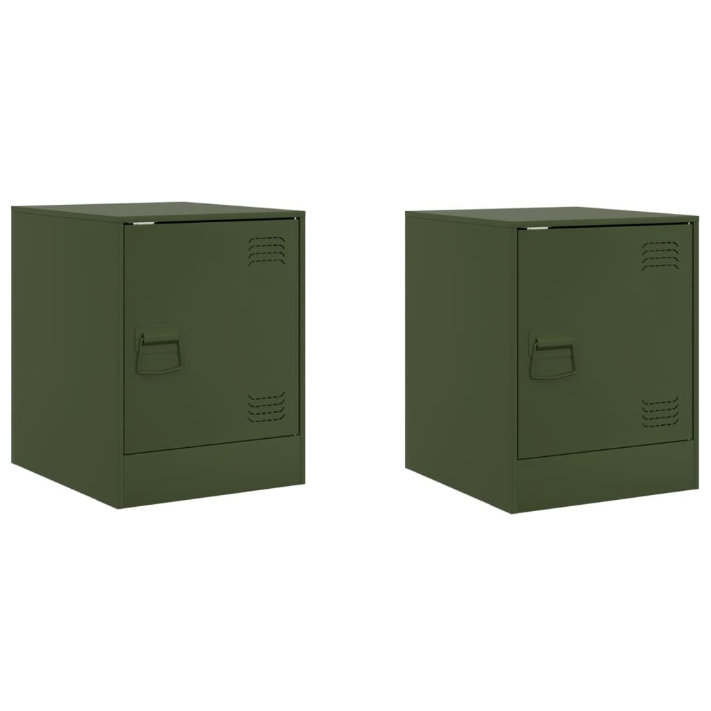 Olive Green Steel Bedside Cabinets Set 2pcs, 34.5x39x44cm