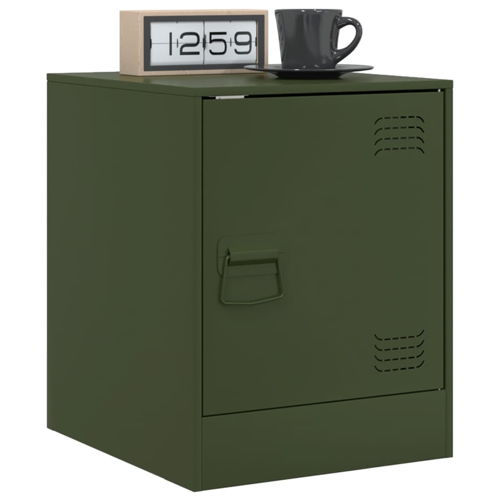 Olive Green Steel Bedside Cabinets Set 2pcs, 34.5x39x44cm