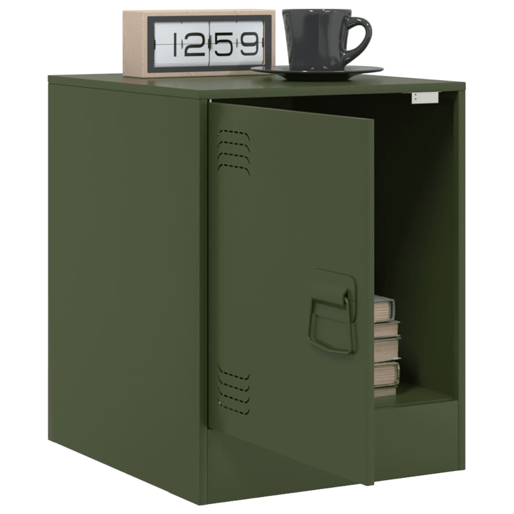 Olive Green Steel Bedside Cabinets Set 2pcs, 34.5x39x44cm