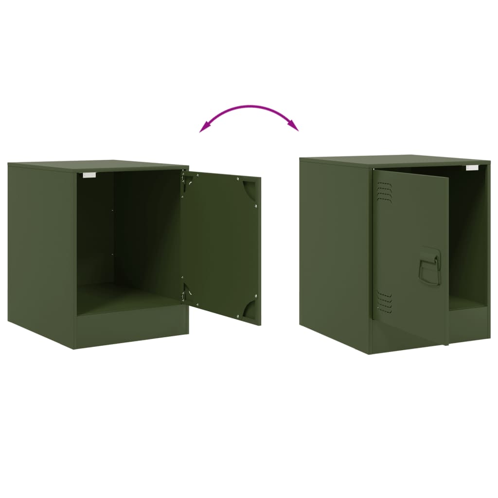 Olive Green Steel Bedside Cabinets Set 2pcs, 34.5x39x44cm