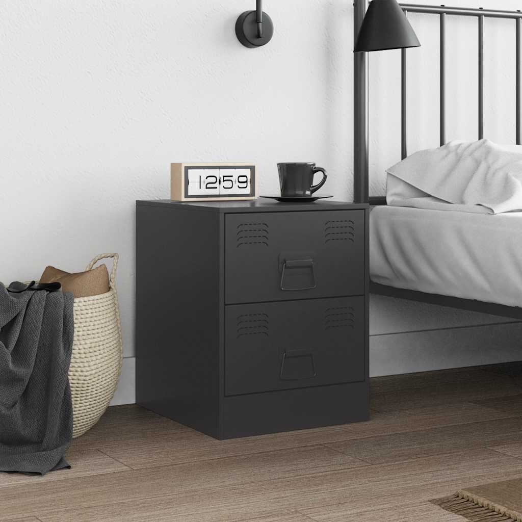 Sleek Black Steel Bedside Cabinet 34.5x39x44 cm - Modern Design