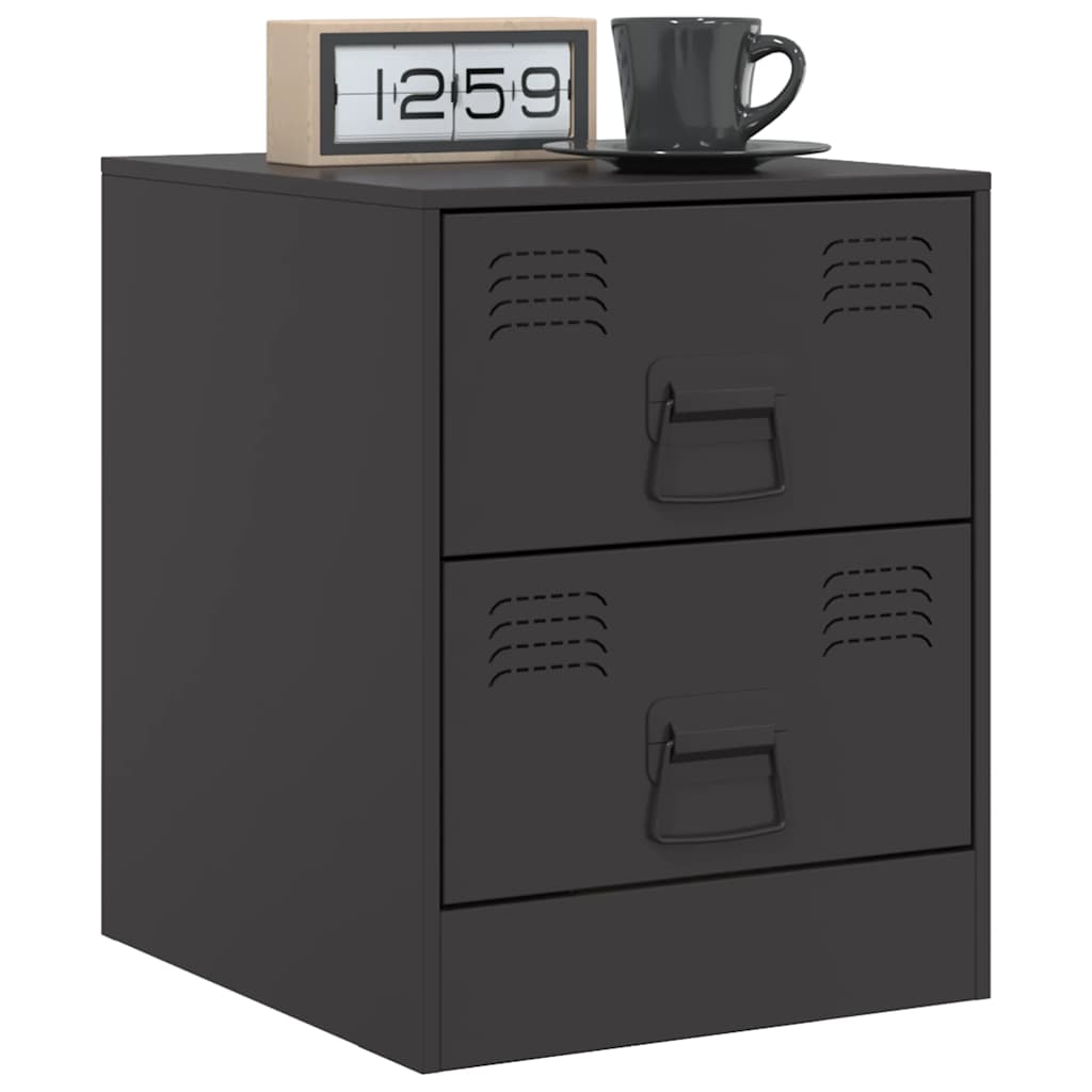 Sleek Black Steel Bedside Cabinet 34.5x39x44 cm - Modern Design