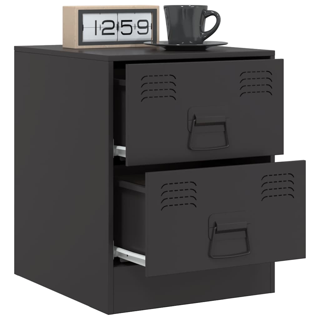 Sleek Black Steel Bedside Cabinet 34.5x39x44 cm - Modern Design