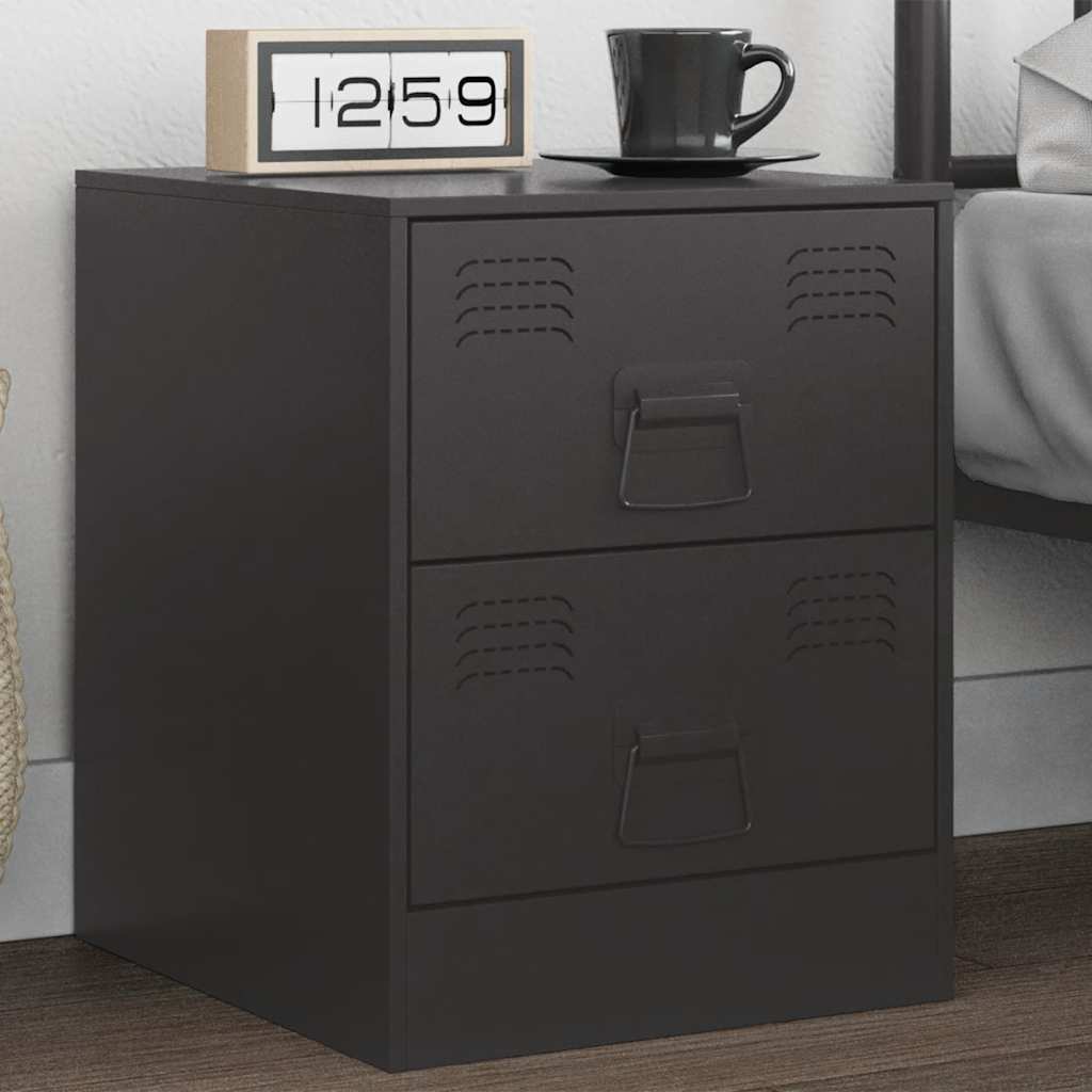 Sleek Black Steel Bedside Cabinet 34.5x39x44 cm - Modern Design