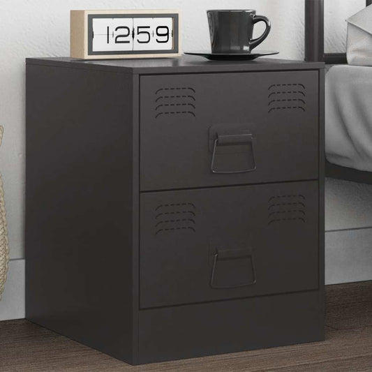 Sleek Black Steel Bedside Cabinet 34.5x39x44 cm - Modern Design