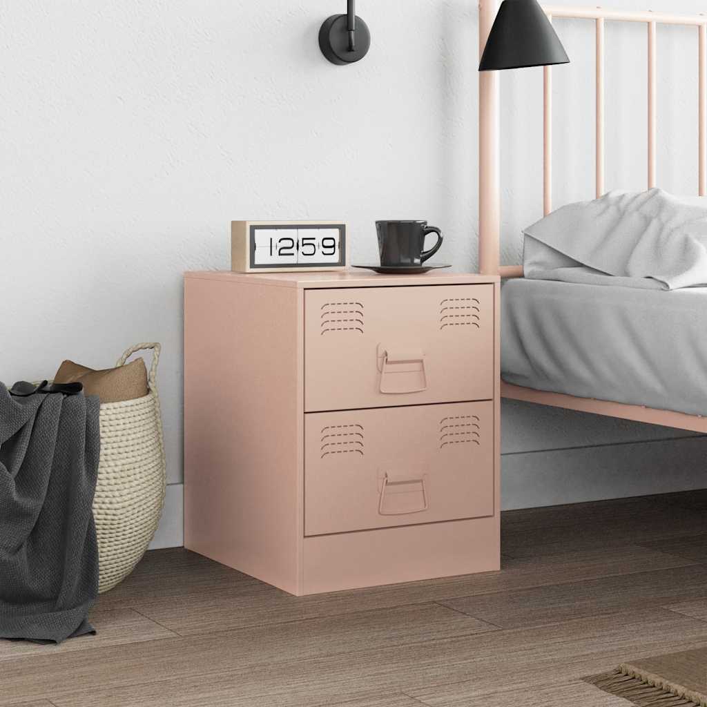 Sleek Pink Steel Bedside Cabinet - 34.5x39x44 cm