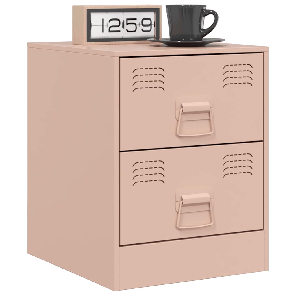 Sleek Pink Steel Bedside Cabinet - 34.5x39x44 cm