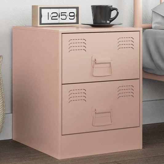Sleek Pink Steel Bedside Cabinet - 34.5x39x44 cm
