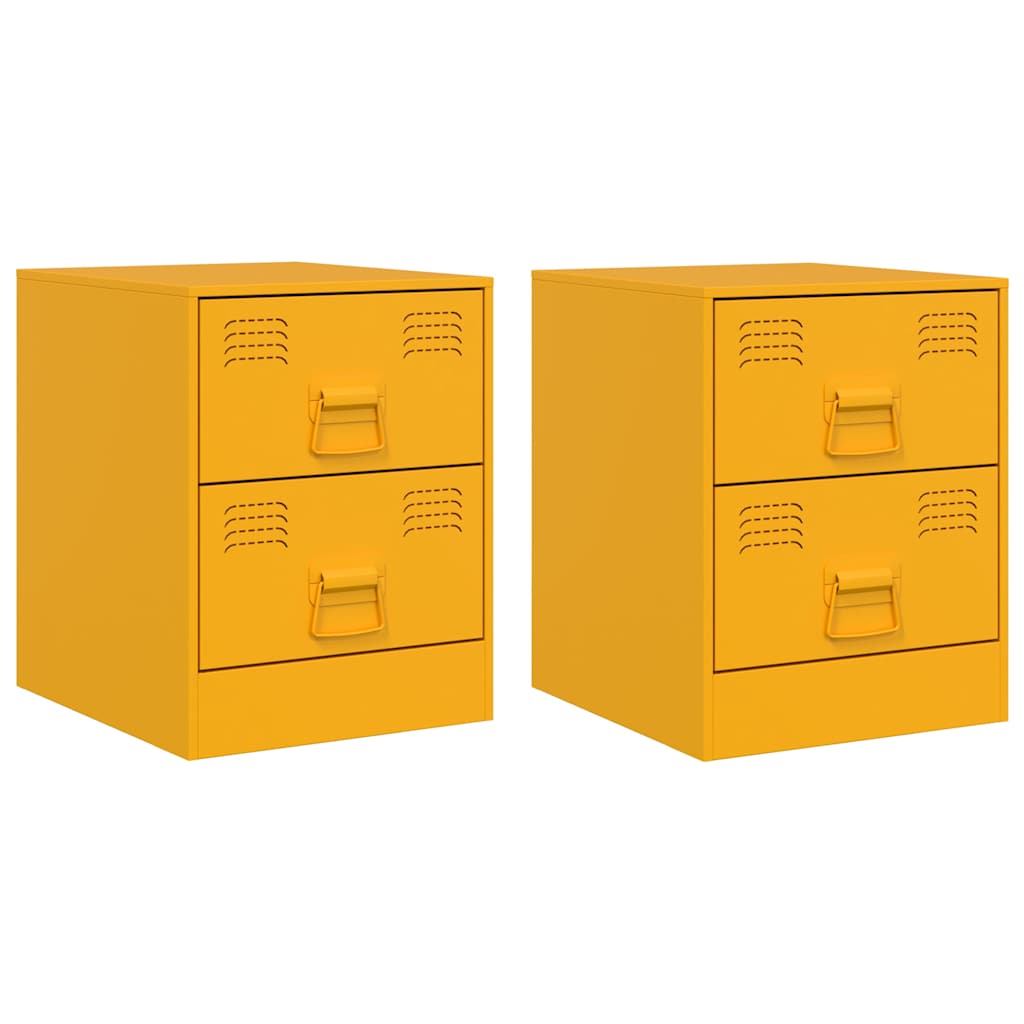 Yellow Steel Bedside Cabinets Set of 2 - 34.5x39x44 cm