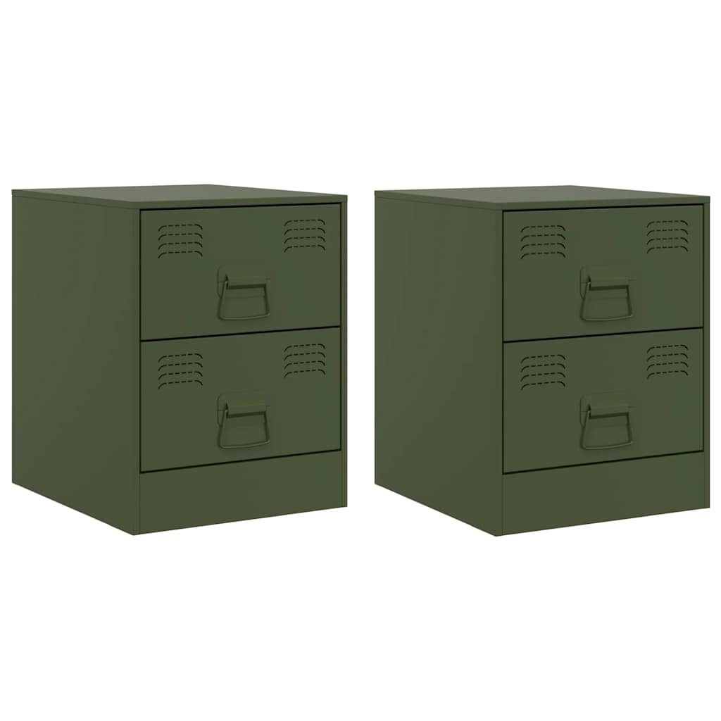 Set of 2 Green Steel Bedside Cabinets 34.5x39x44 cm